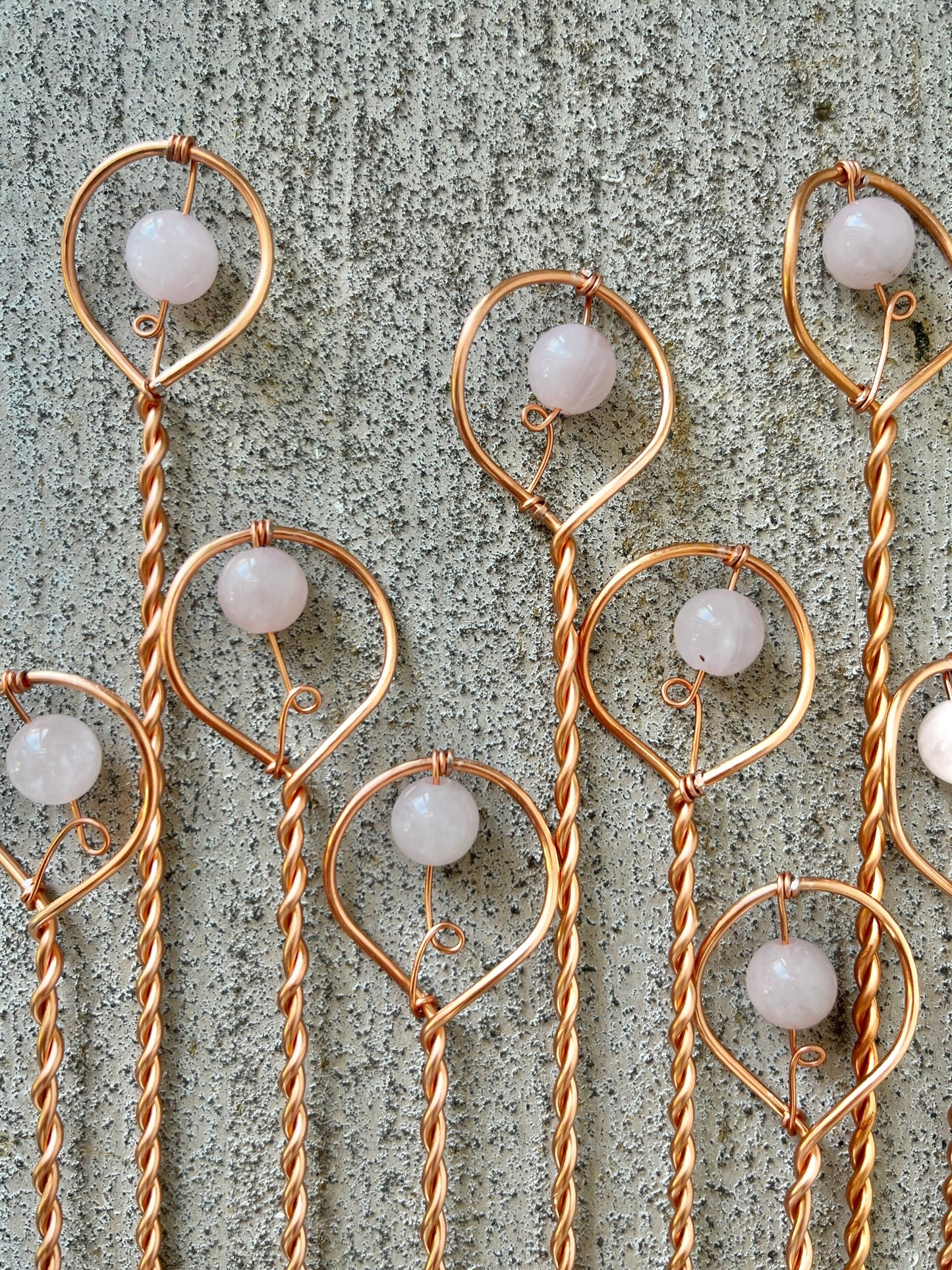 Copper Garden Stake with Pink Quartz