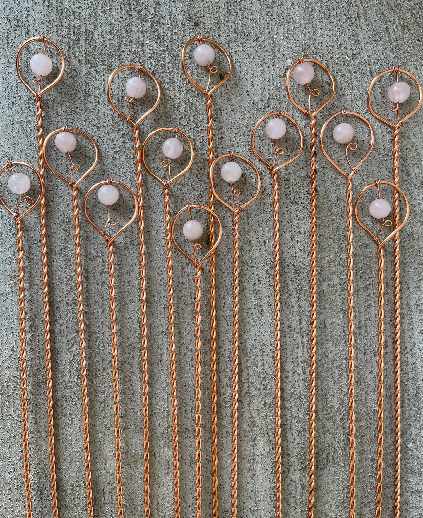 Copper Garden Stake with Pink Quartz