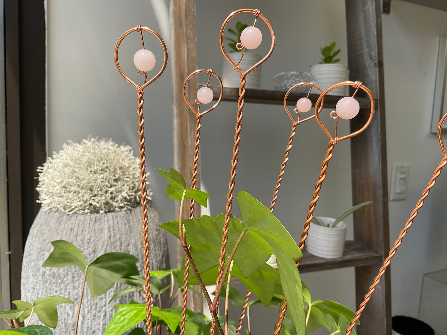 Copper Garden Stake with Pink Quartz