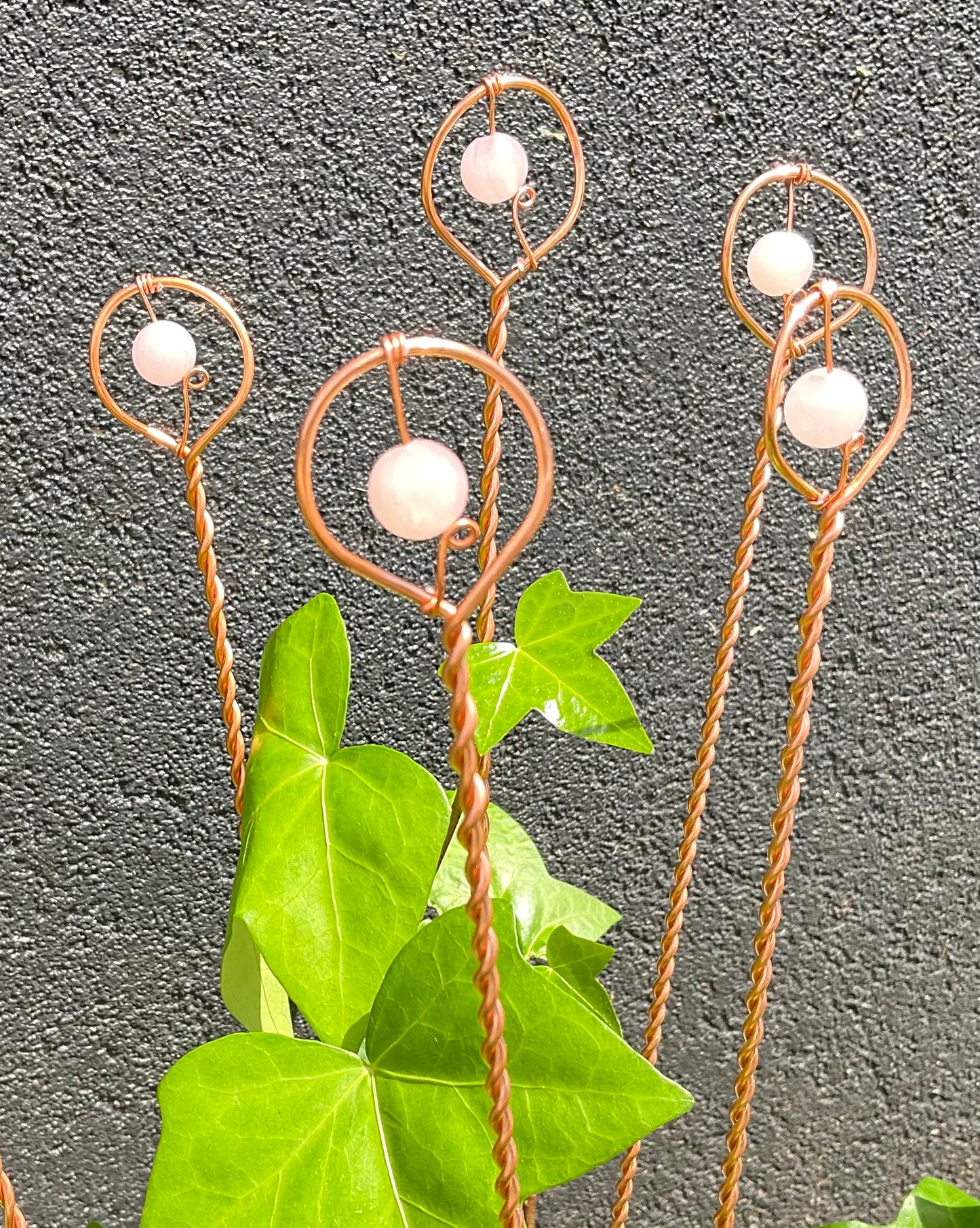 Copper Garden Stake with Pink Quartz